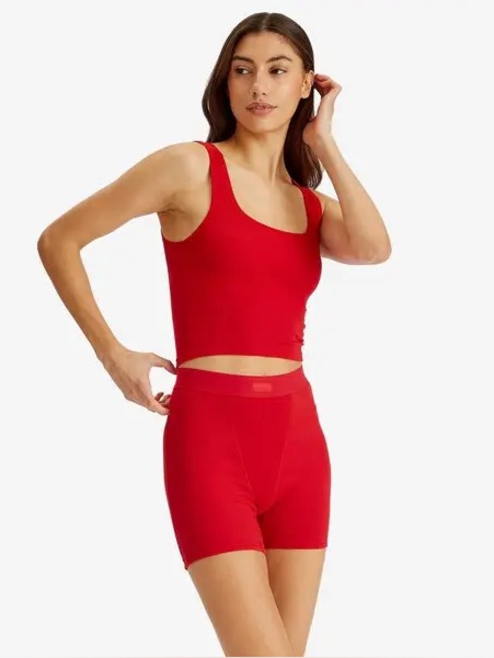SKIMS Cotton Stretch Rib Light Weight Sleeveless Cranberry Red Tank Top EUC Sz S